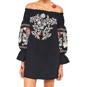 Free People Printed Strapless Mini Dress Fleur Du Jour Off Shoulder Embroidered